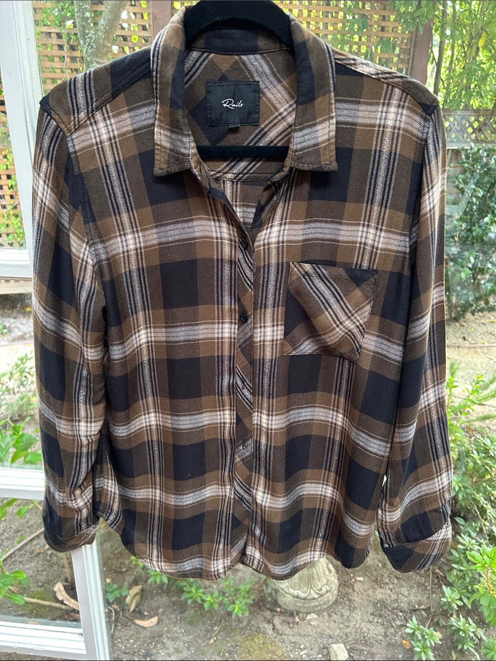 Rails Brown, Black & Cream Plaid Shirt - gold threading not visible in picture